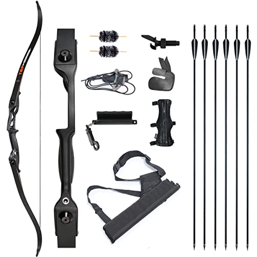 TOPARCHERY Bogenschießen 56' Takedown Bogen Jagd Recurve Bogen und Pfeil Set Metall Riser Rechtshänder Schwarz Langbogen Kit mit Pfeilköcher (50lbs)