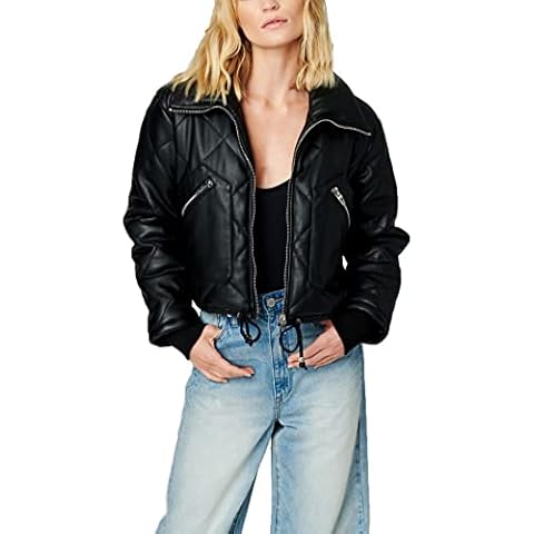 [BLANKNYC] Womens Vegan Leather Bomber Jacket, On the Rise, Medium Cover