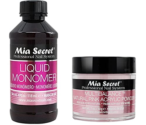 Mia Secret Monómero líquido 4 oz y polvo rosa natural 1 oz