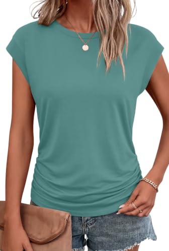 Image of Bliwov Womens Summer Tops Cap Sleeve Crew Neck Casual T Shirts