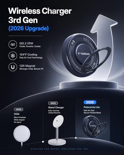 Image of TORRAS Qi2.2 25W Wireless Charger, Magnetic Charger for Phone 17 16 15 14 13, Samsung Galaxy S26 S25, Phone Wireless Charger, Phone Charger Stand with Cable and Plug, Black