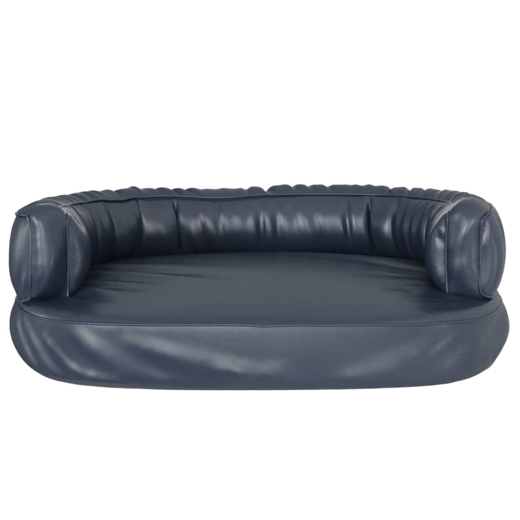 Ergonomisches Hundebett Dunkelblau mit Schaumstofffüllung aus Kunstleder 60x42 cm rutschfestes Hundesofa waschbar und gelenkschonend als kuscheliger Schlafplatz für Welpen und Hunde Reise
