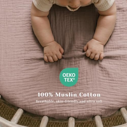 Image of Baby Muslin Bassinet Sheets 3 Pack for Boys & Girls, Soft Breathable Cotton Bassinet Mattress Cover, Universal Fit for Hourglass, Oval, and Rectangle Mattress(Pink)