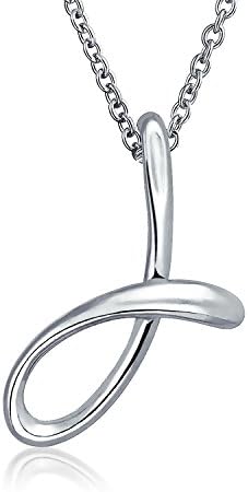 Bling Jewelry Personalize ABC Script Letter Alphabet Pendant Initial Necklace for Teen Women 14K Gold Plated 925 Sterling Silver