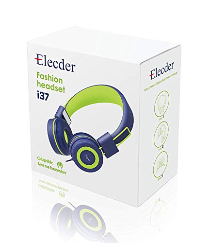 Image of ELECDER i37 Kids Headphones for School Children Girls Boys Teens, Navy | Foldable Adjustable Lightweight, 3.5mm Audio Jack On Ear Headphones for Smartphones Chromebook Computer PC Tablets Travel