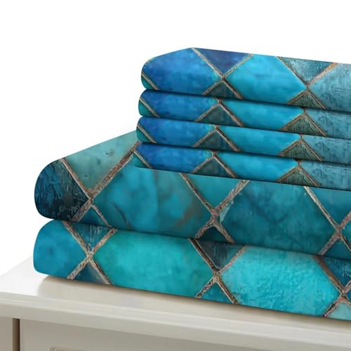Housse de Couette Confortable Mosaïque Bleue 3D avec Fermeture Éclair - 7