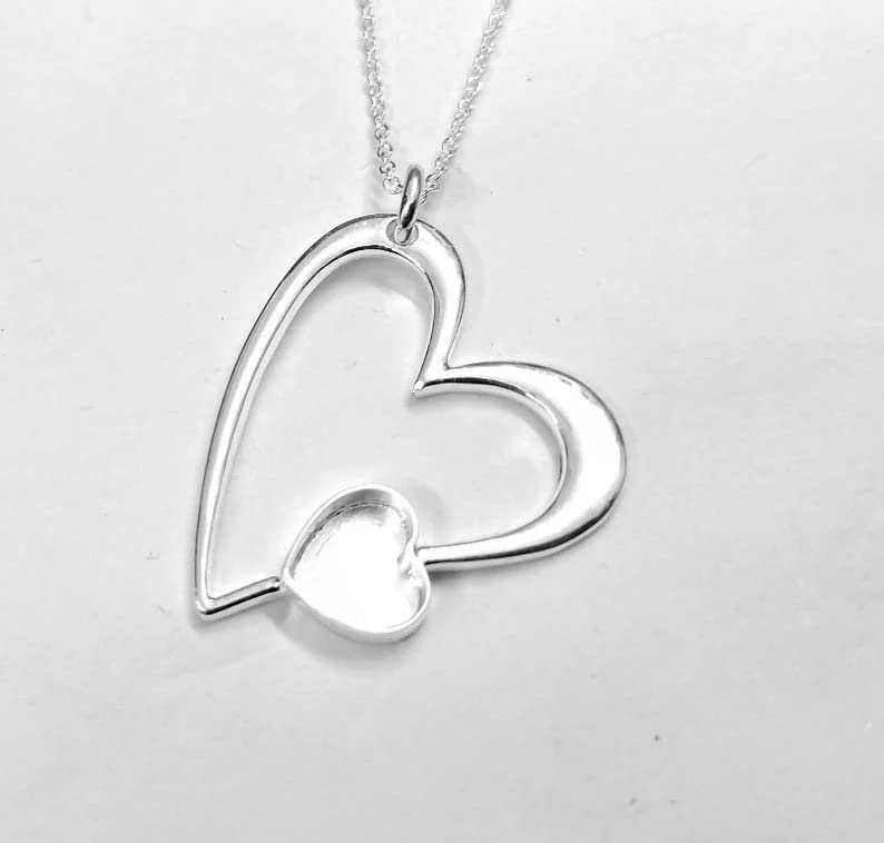 Miniatura 4 de Sterling Silver 925 Marked Heart Shape Pendant, 7MM Heart Bezel, Best For Resin, Milk, Memorial Keepsake Jewelry, Gift For Her, Heart Locket