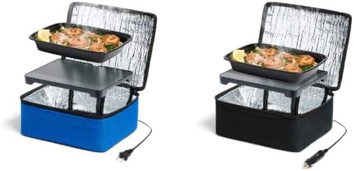 HOTLOGIC Paquete de mini calentador eléctrico portátil de alimentos, incluye loncheras térmicas de 120 V (azul) y 12 V (negra) para el