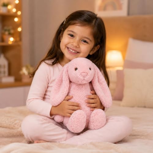 Image of Pink Bunny Plush Toy 40 cm | Ultra Soft Stuffed Rabbit Plush Animal | Cute Cuddly Bunny Doll for Kids | Birthday Gift for Boys & Girls | Nursery & Bedroom Decor