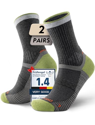 Juclise Sommerliche Merinowolle Wandersocken für Herren mit Kompression Anti-Blasen-Polsterung atmungsaktiv anti-schweiß(42-47 Lime*2)