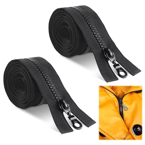 2PCS 80cm Cremalleras de Resina, Cremalleras Resistentes, Cremallera de Plástico, DIY Confección, Sastrería, Suministros Manualidades, Cremallera para Chaquetas y Bolsos, Diseño de Cremallera, Negro