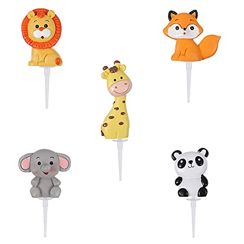 MEMOVAN 5pcs Jungle Safari Animal Cake Toppers, Zoo Animal Cake Toppers Picks Jungle Animals Cake Decorations for Jungle Safari Zoo Animals Theme Birthday Baby Shower Party Supplies