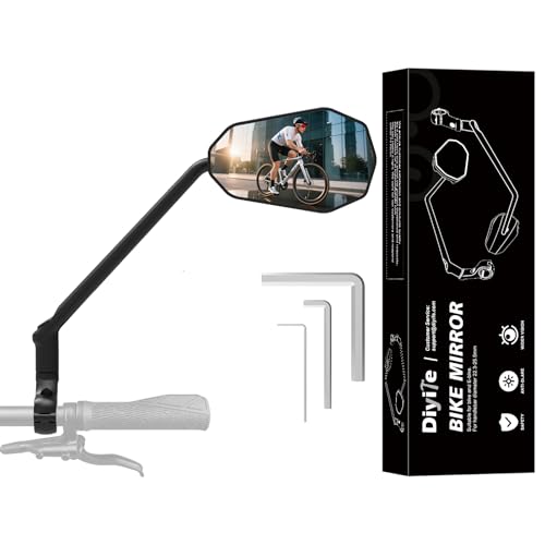 Long Bike Mirror [HD Large Wide Angle] [Right 1Pcs] Diyife Bicycle Rearview Mirrors 360Rotatable Cycle Mirrors for Bike Handlebars 22-25.5mm Shockproof Rear View Mirror for E-Bike Scooter Motocycle