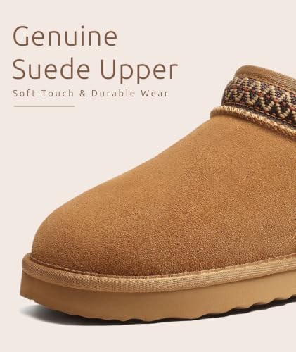 Litfun Genuine Suede Mini Boots for Women Faux Fur Lined Winter Ankle Boots | Snow Boots with Warm Lining, Memory Foam, Convenient Pull-On, Anti-slip Sole & All-Day Comfort, Chestnut, 8-8.5 - image 3