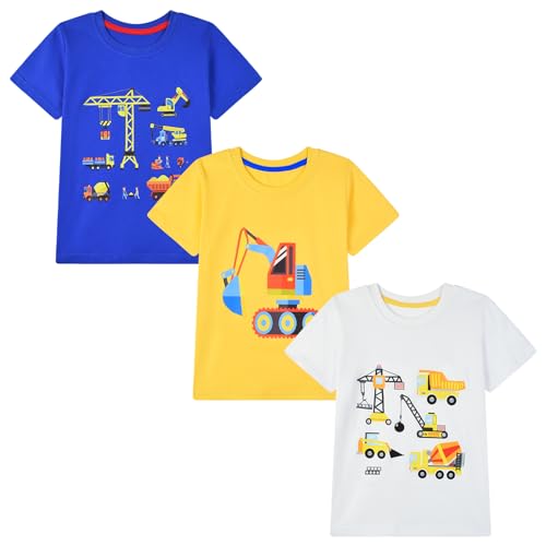 Image of HILEELANG Toddler Boy Short Sleeve Tee Shirts Summer Cotton Casual Graphic Crewneck Tshirt Packs