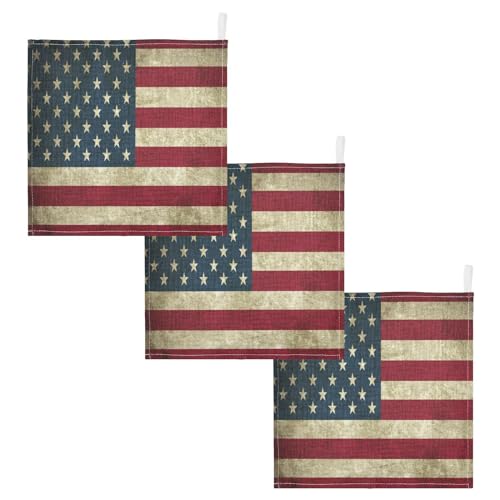Image of YETTASBIN American Flag Muslin Baby Hand Washcloths, Soft Cotton Bath Face Towel, 4 Layers Extra Absorbent Feeding Burp Cloth for Newborn Infant, 3 Pack