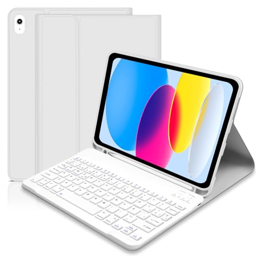 Funda con Teclado Español Ñ para iPad 10.ª Generación 2022, iPad 10,9 Pulgadas con Teclado, Ultra Delgada Funda con Portalápices,Teclado Bluetooth Magnético Desmontable para 10.ª Gen 2022- Gris