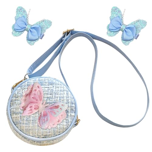 Sac petite fille bleu papillon léger à bandoulière pour fillette