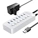 ORICO HUB USB 3.0 Alimentato 7 Porte 24 W Attivo con Alimentazione 12V / 2A Interruttore ON/off Individuale per Computer Desktop, PC, iMac, HDD Mobile, unità Flash, Ricarica IiPad(Bianca)