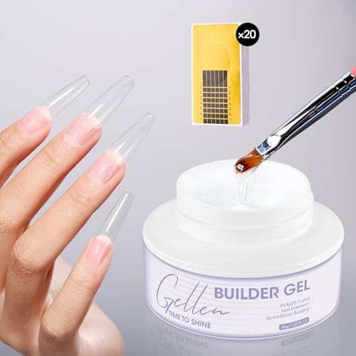 GELLEN Clear Builder Gel for Nails, 30g Durable Hard Gel with 20 Pcs Forms