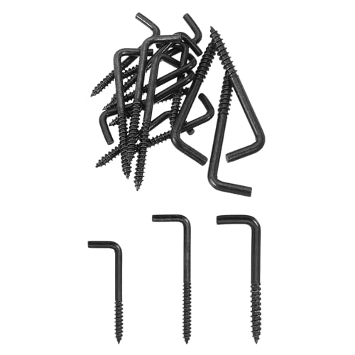 uxcell Right Angle Hooks, 1Set L Shaped Screw Hooks Screw in Hooks, 7 Shape Right Angle Metal Screw Hooks for Hanging, Black