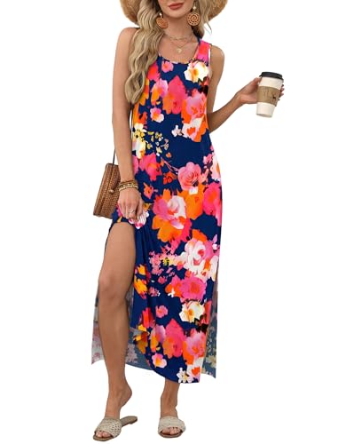 Image of WIHOLL Maxi Dress Summer Dresses 2026 Beach Vacation Clothes Sleeveless Sundresses with Pockets Boho S-3XL