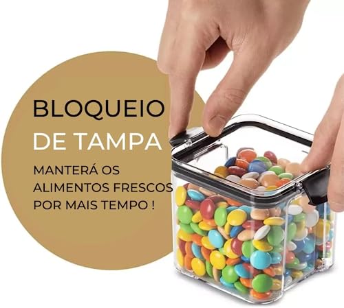 Kit 10 Potes Herméticos C/Trava de Segurança Porta Mantimentos Empilháveis Super Resistente Prova de