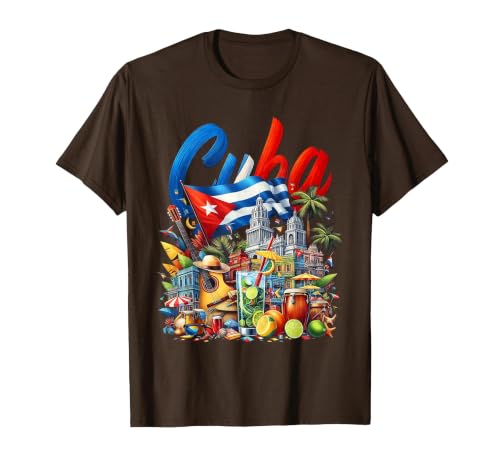 Cuba National Hispanic Heritage Month Cuban Flag T-Shirt, Men, Brown, 3X-Large
