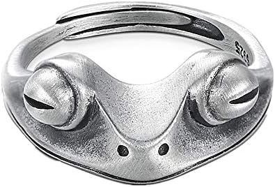 LOVECOM Real 925 Sterling Silver Frog Open Rings for Women Men Couples Vintage Cute Animal Finger Ring Silver Fashion Party Jewelry Gifts
