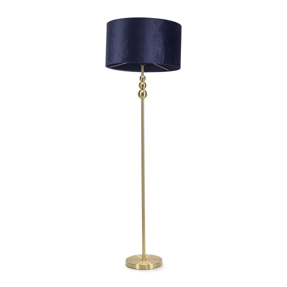 Valuelights Navy | Gold Stacked Ball Single Stem Standing Floor Lamp With Blue Velvet Shade | Floor Lamps & Torchieres, Home Décor & Improvement Essential