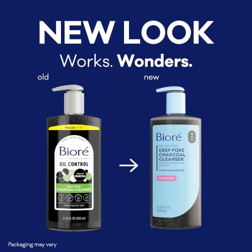 Image of Biore Deep Pore Charcoal Face Wash, Daily Facial Cleanser for Dirt & Makeup Removal, for Oily Skin, Value Size, 11.45 fl oz