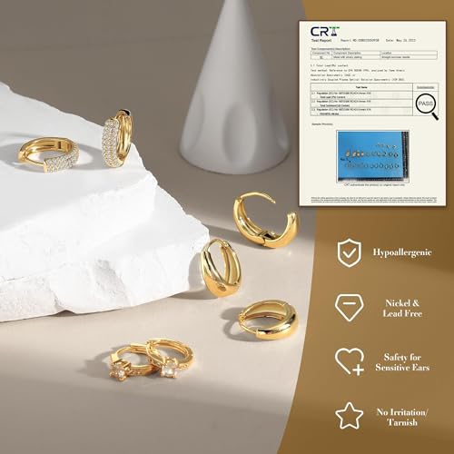 Gold Hoop Earrings Set for Women - 14K Gold Plated Small Hoops, Chunky Thick Earrings, Trendy Huggie Hoops4