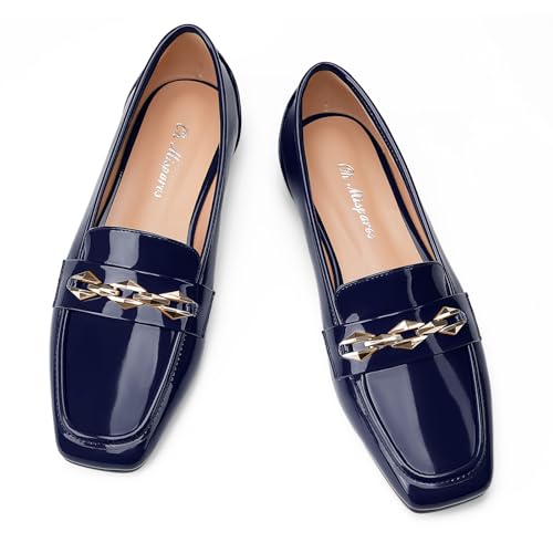 Image of Oh Mispares Womens Loafers Square Toe Low Heel Penny Loafers Fashion Comfortable Slip on Flats Casual Dressy Shoes for Women Work Office Patent Leather