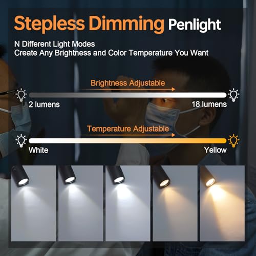 RISEMART Pen Light for Nurse, Rechargeable LED Medical PenLight, Warm/Cool White & Stepless Dimming, Portable Medical PenLight for Nurse, Doctor, First Aid, EMT, Nursing, Nursing Student (Black)