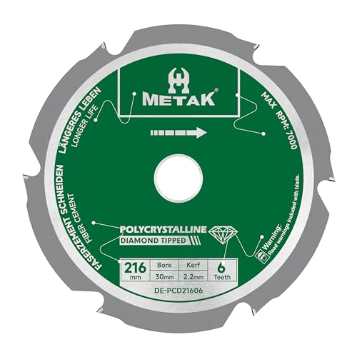 METAK-Lame de scie circulaire expert for fiber cement - 216 x 30 mm - Avec 6 dents diamantées de haute performance (PCD) - Idéal pour fibro ciment, plaques de...