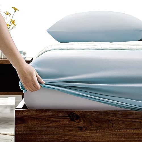FreshCulture Full Fitted Sheets, Bulk Pack of 6, Deep Pocket, Soft Microfiber Bottom Sheets for Home, Salons, Hotels, Full Size Fitted Sheets Only (Light Blue)