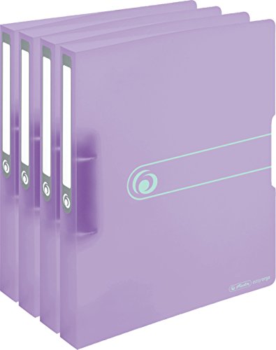 Herlitz Ringbuch Pastell, A4, 2 Ringe, 3,8 cm, Füllhöhe 25mm, PP-Folie, transparent (4er Set in flieder)