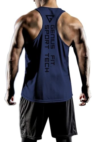 GENIUS STORE Erkek Dry Fit Y-back Gym Fitness Sporcu Atleti (LACİVERT, M)