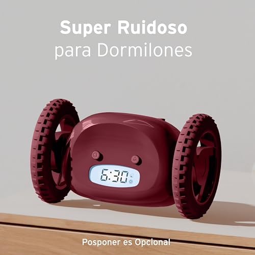 Image of CLOCKY Alarm Clock on Wheels - Loud Rolling Alarm Clock for Heavy Sleepers | Runaway Clock that Jumps & Runs to Wake You Up | Funny Unique Gift for Adults, Teens & Kids Bedrooms (Wine)