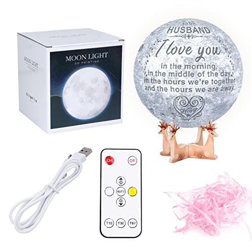 K KENON Engraved 3D Moon Lamp - Anniversary & Valentine's Day Gift for Husband & Wife, Personalized 5.9 Inch 3D Printing Moon Light