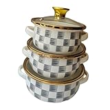 NVOQILIN Juego de 3 utensilios de cocina esmaltados para cocinas multifuncionales, uso de materiales de porcelana, diseño resistente, ideal