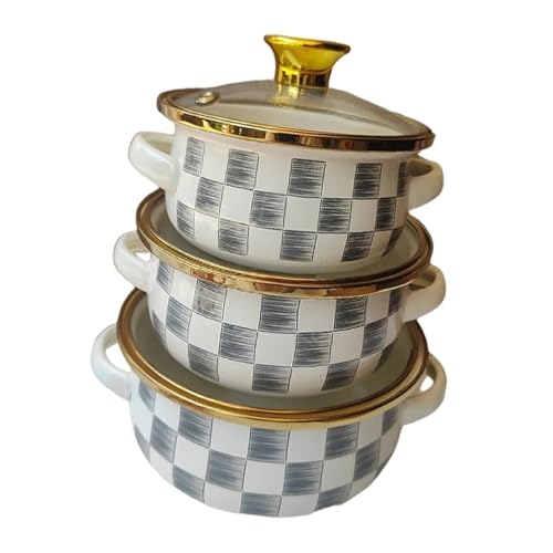 Greabuy Juego de 3 elegantes ollas esmaltadas con aspecto elegante, cocina moderna, esencial, fácil limpieza y ollas de sopa de larga duración