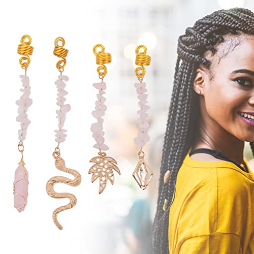 4 Stück Dreadlock-Schmuck, Handgefertigte Bartdekoration, Chakra-Kristall-Edelsteine, Verzierung, Dreadhaar, Bart, Röhrenperlen, Flechten, Manschetten, Ringe, Zubehör