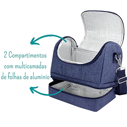 Lancheira Marmita Térmica C 2 Compartimentos Fitness Bolsa Viagem (AZUL)