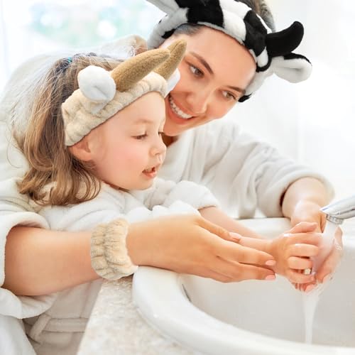 ZOCONE 6 Pcs Cute Makeup Headband Set, Cow Ears Headband Face Wash Wristbands Elastic Skincare Headband, Animal Headband Cow Face Wash Headband for Women Creative Hair Accessories for Beauty Sports - Image 6