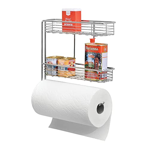 Foto von mDesign Küchenrollenhalter – hochwertiger Papierrollenhalter mit integriertem Gewürzregal aus Metall – praktischer Küchenhelfer – chromfarben