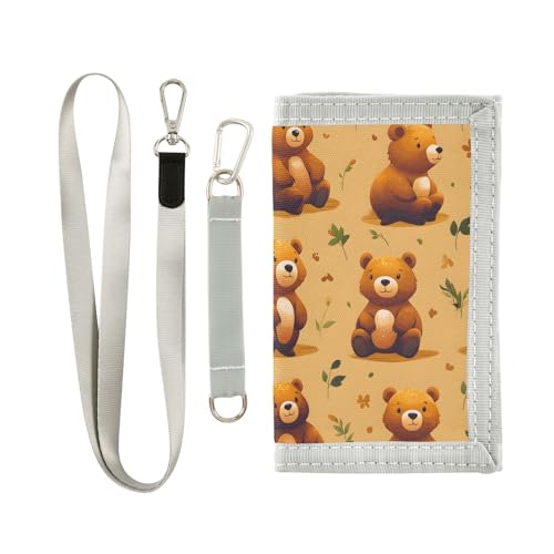 ALAZA Kids Wallets for Boys Girls Toddler Trifold Wallet Children Small Bear Brown with Zipper Coin Pocket