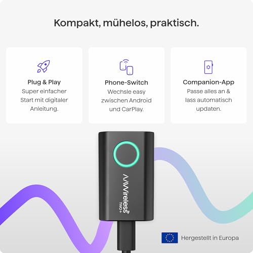 AAWireless Two+ Wireless Carplay Adapter & Android Auto Wireless Adapter 2-in-1 | Kabellose Verbindung via Bluetooth & WiFi | iPhone X+ & Android 11+ | Multifunktionsknopf