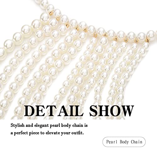 Pearls Body Chain Bra Sexy Shawl Necklace Pearl Tops Halter Shoulder Chain Beaded Backless Chest Chains Rave Body Jewelry Festival Party Summer Beach4