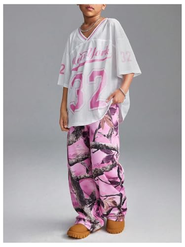 SweatyRocks Girl's Number Letter Print Jersey Shirt V Neck Half Sleeve Mesh T Shirt Streetwear4